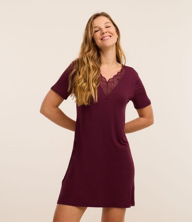 Camisola de Viscose com Decote V em Renda - 2