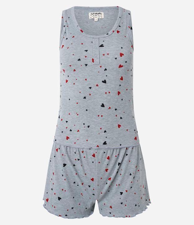 Pijama Short Doll em Ribana com Estampa de Corações - 1