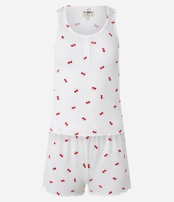 Pijama Short Doll em Ribana com Estampa de Cerejinhas