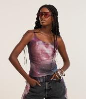 Blusa em Tule com Estampa Abstrata e Pontas com Drapeados - 2