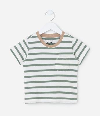 Camiseta Infantil com Bolsos e Estampa Listrada - Tam 1 a 6 Anos