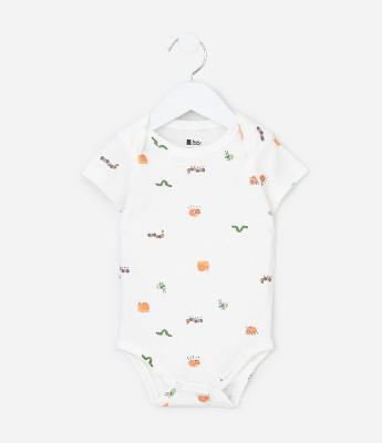 Body Infantil em Ribana com Estampa Bichinhos - Tam 0 a 18 meses