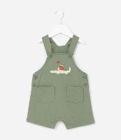 Jardineira Infantil em Sarja com Estampa Bordada Crocodilo - Tam 3 a 18 Meses - 1