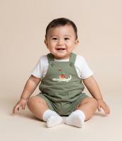 Jardineira Infantil em Sarja com Estampa Bordada Crocodilo - Tam 3 a 18 Meses - 2