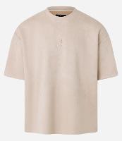 Camiseta Oversized em Suede com Bordado de Cruz e Lettering - 1