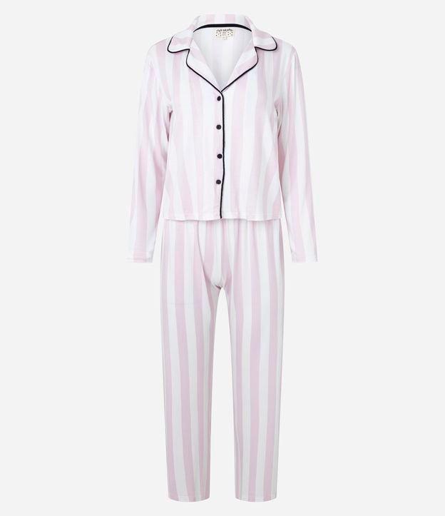 Pijama Americano Longo em Viscose com Estampa Listrada - 1