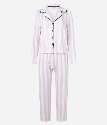 Pijama Americano Longo em Viscose com Estampa Listrada