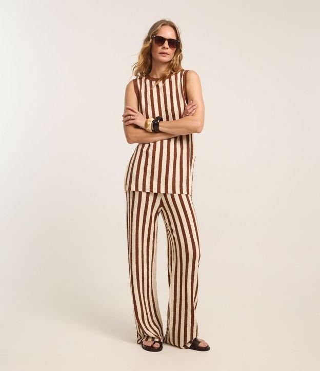 Calça Reta Cintura Alta em Tricô com Listras - 2