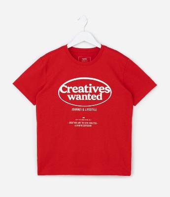 Camiseta Infantil com Lettering Creatives Wanted - Tam 5 a 14 Anos