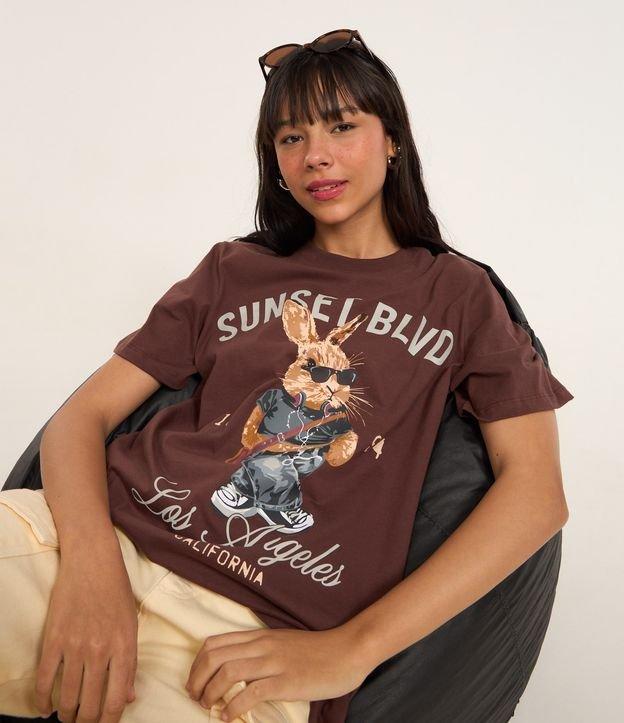 Camiseta Alongada em Algodão com Estampa Coelho - 1