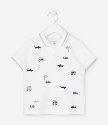 Camisa Polo Infantil com Estampa Bordada - Tam 1 A 5 Anos