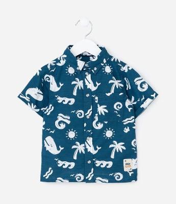 Camisa Infantil em Algodão com Estampa Fundo do Mar - Tam 1 a 6 Anos