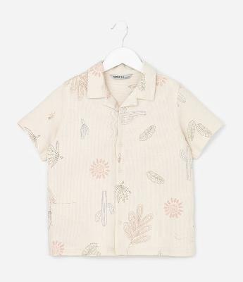 Camisa Infantil Texturizada com Estampa Folhas e Cactos - 1 a 5 Anos