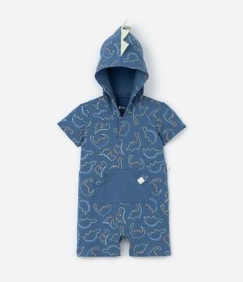 Macaquinho Infantil em Suedine com Estampa de Dinossauro - Tam 3 a 18 Meses