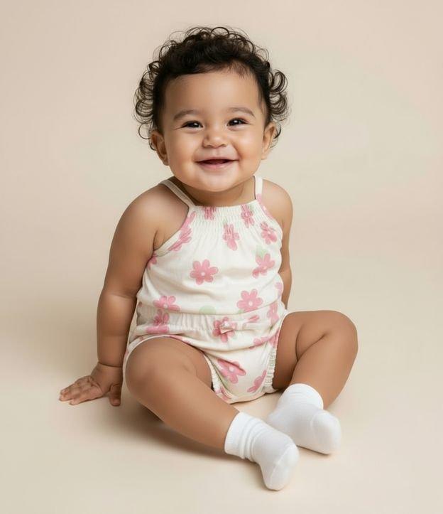 Macaquinho Infantil em Cotton com Estampa Floral - Tam 0 a 18 Meses - 2