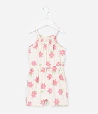 Macaquinho Infantil em Cotton com Estampa Floral - Tam 0 a 18 Meses