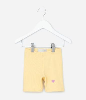 Bermuda Infantil em Ribana com Estampa Localizada de Coração - Tam 1 a 6 Anos