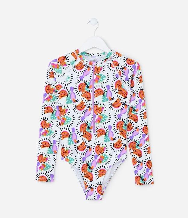 Maiô Infantil com Estampa Frutas e Proteção UV - Tam 5 a 14 Anos - 1