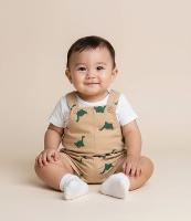 Jardineira Infantil em Sarja com Estampa Dino - Tam 3 a 18 Meses - 2