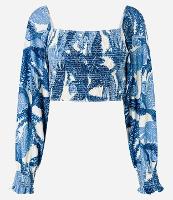 Blusa Cropped Texturizada em Lastex com Estampa Floral e Decote Quadrado - 1