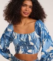 Blusa Cropped Texturizada em Lastex com Estampa Floral e Decote Quadrado - 2