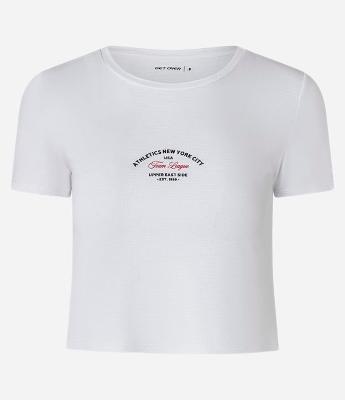 Camiseta Cropped Esportiva com Tecnologia Dry e Estampa Athletics