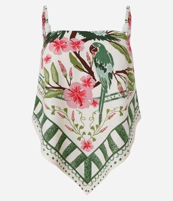 Blusa em Viscolinho com Estampa Tropical e Barra com Ponta