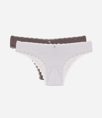 Kit 02 Calcinhas Biquíni em Microfibra com Detalhe de Rendinha e Empina Bumbum