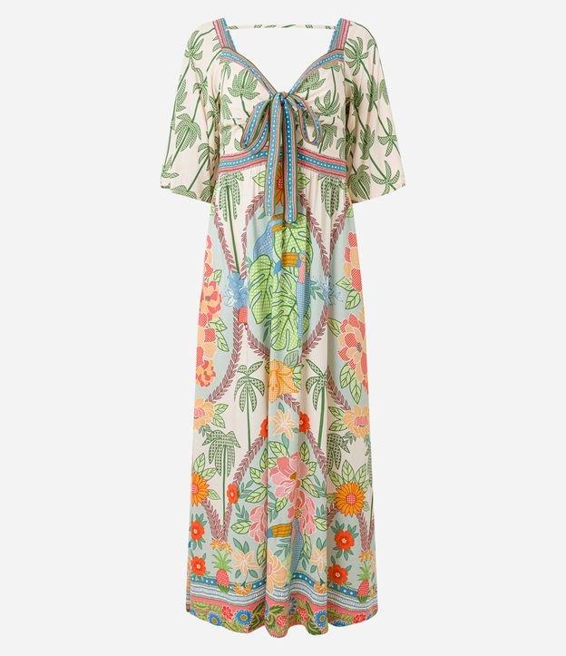 Vestido Evasê Longo em Chalis com Estampa Tropical - 1