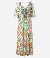 Vestido Evasê Longo em Chalis com Estampa Tropical - 1