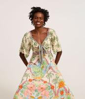 Vestido Evasê Longo em Chalis com Estampa Tropical - 2