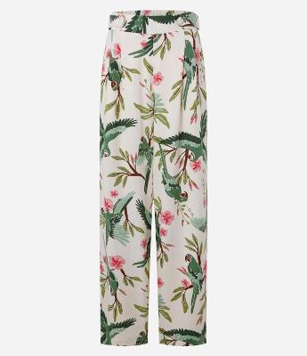 Calça Pantalona em Viscolinho com Estampa Tropical