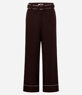 Calça Wide Leg Cintura Alta em Viscolinho com Cinto de Tecido