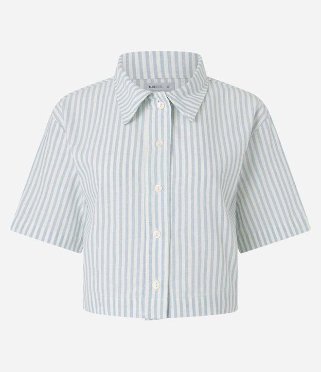 Camisa Cropped Listrada em Sarja - 1