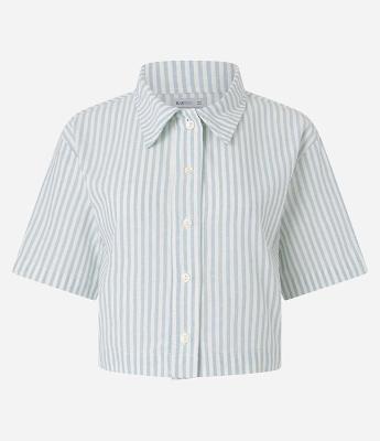 Camisa Cropped Listrada em Sarja