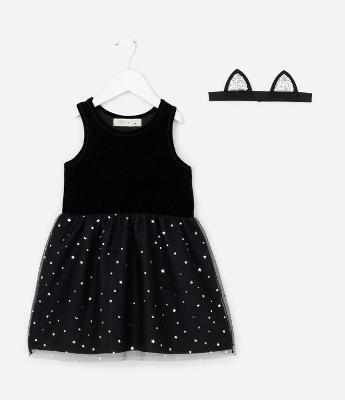 Vestido Infantil em Veludo de Gatinha - Tam 1 a 6 Anos