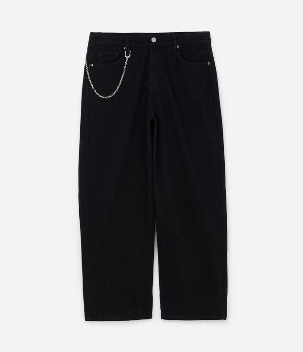 Calça Super Baggy em Sarja com Corrente no Passante - 1