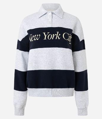 Casaco em Moletom com Lettering e Listras