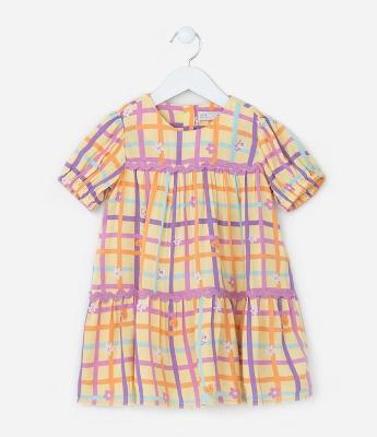 Vestido Infantil em Viscose com Estampa Xadrez - Tam1 a 6 Anos