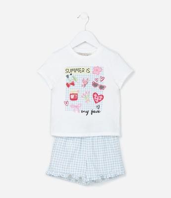 Conjunto Infantil com Estampa Localizada e Lettering Summer Is My Fave - Tam 1 A 6 Anos