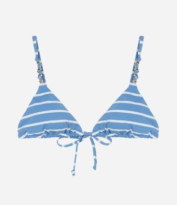 Biquíni Top Cortininha em Microfibra Listrada com Aviamento na Alça