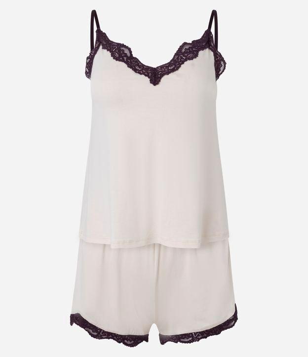 Pijama Short Doll em Viscose com Alcinha e Detalhe de Renda - 1