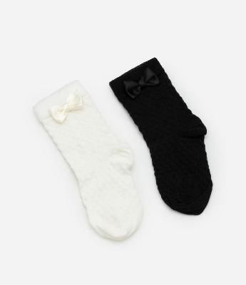 Kit 02 Meias Infantis Texturizadas com Lacinho - Tam 0 a 12 meses