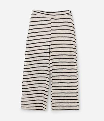 Calça Pantalona com Efeito Crochê e Listras Curve & Plus Size