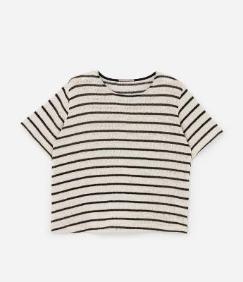 Blusa com Efeito Crochê e Listras Curve & Plus Size