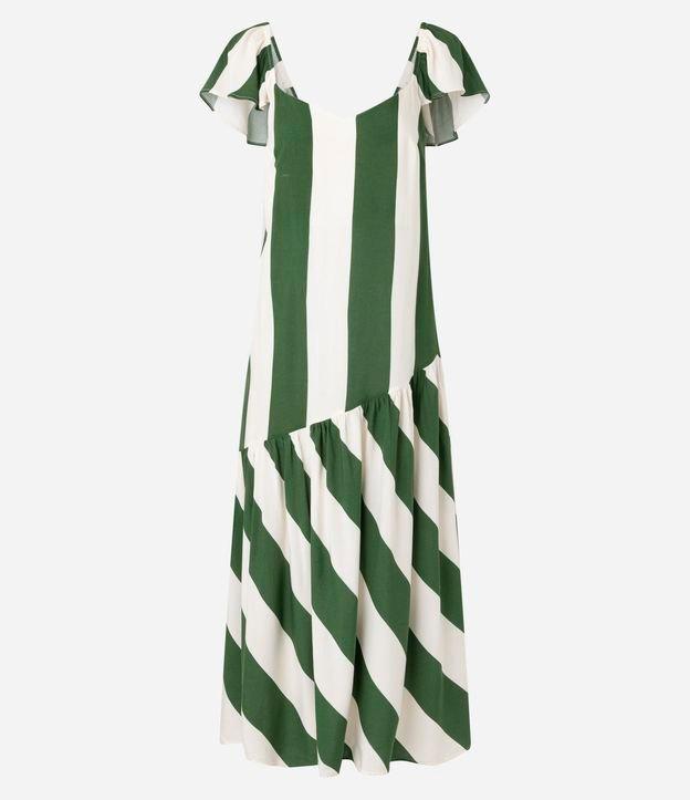 Vestido Longo em Chalis com Estampa Listrada e Babado Assimétrico - 1