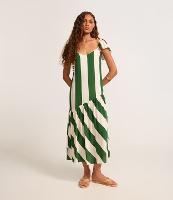 Vestido Longo em Chalis com Estampa Listrada e Babado Assimétrico - 2