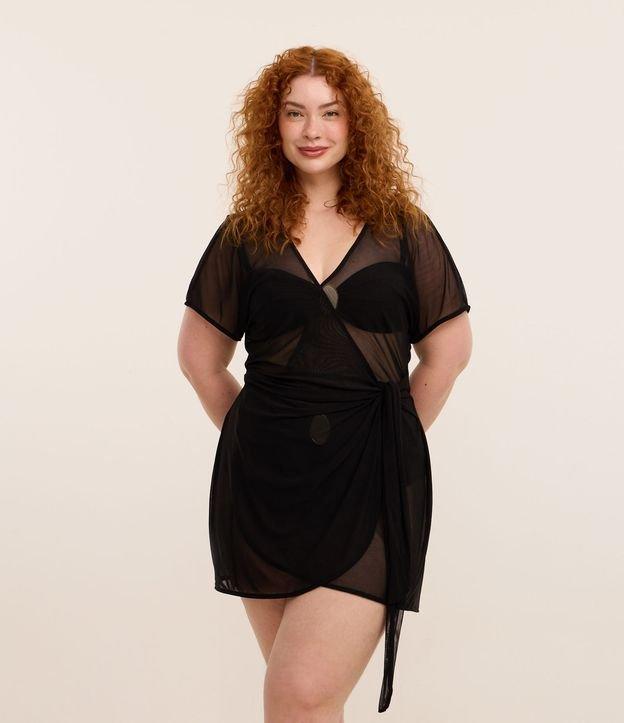 Saída de Praia Vestido Envelope em Tule com Amarração - 2