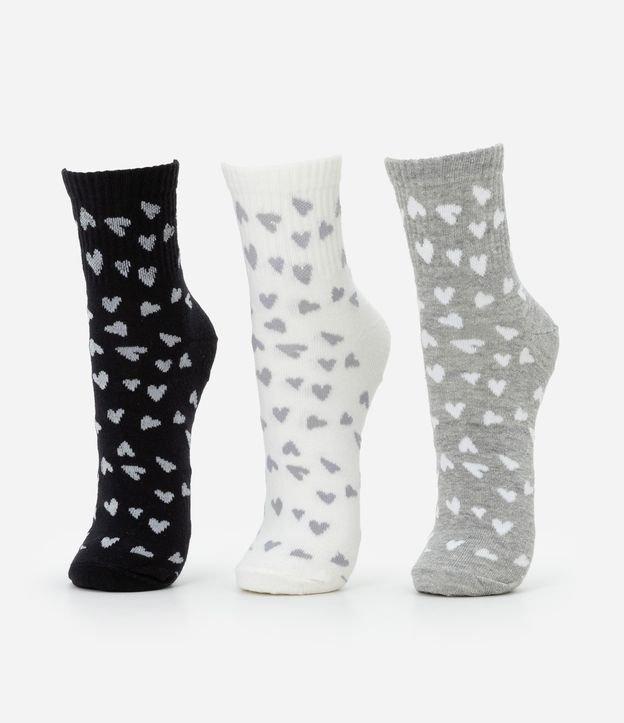 Kit 03 Meias Cano Alto em Algodão com Estampa de Corações - 1