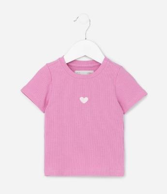 Blusa Infantil Canelada com Bordado de Coração - Tam 1 a 6 Anos